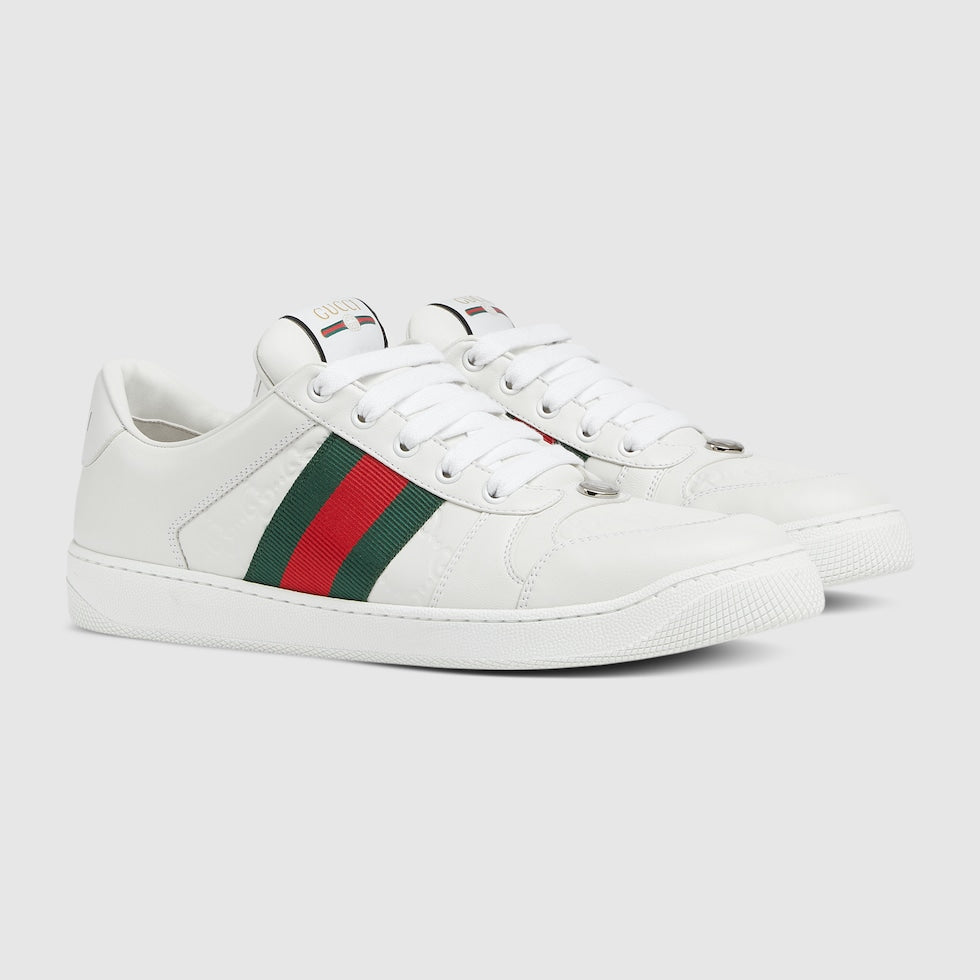 GUCCI
'SCREENER' WHITE LOW TOP SNEAKERS WITH WEB DETAIL IN LEATHER MAN