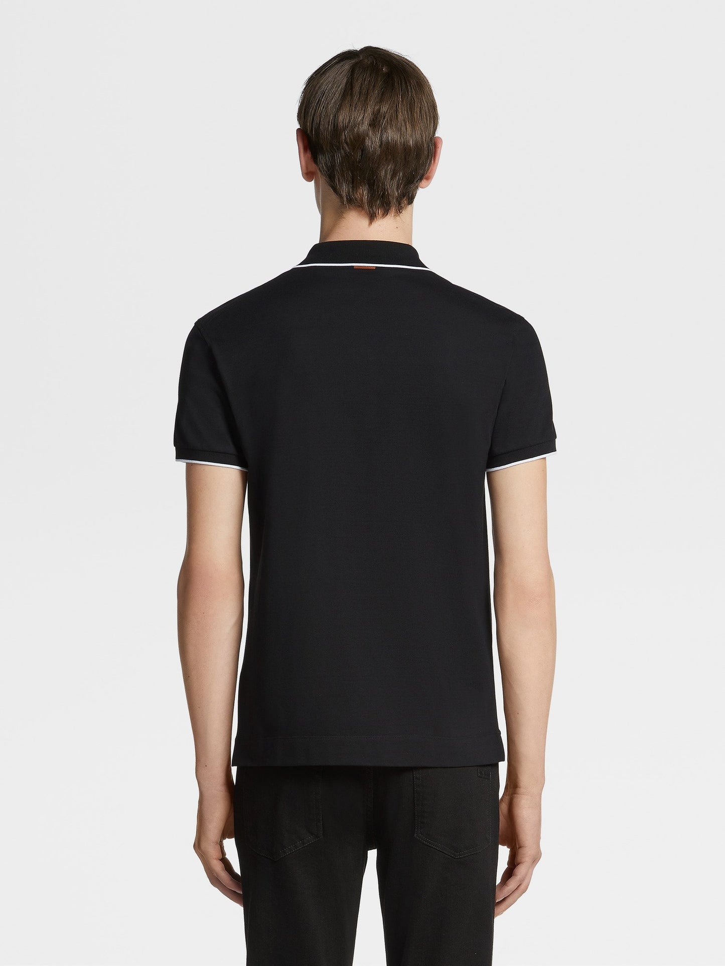 ZEGNA BLACK STRETCH COTTON SHORT-SLEEVE POLO