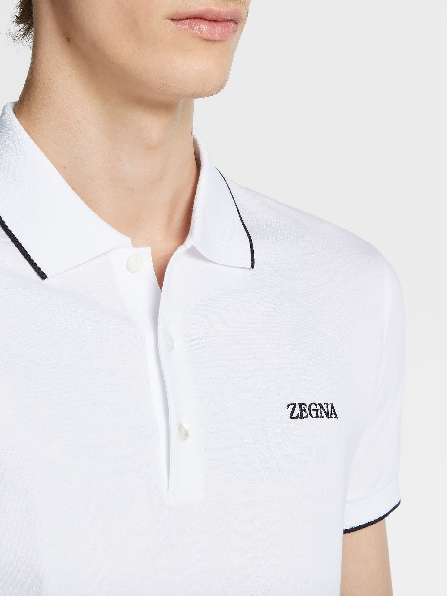 ZEGNA WHITE STRETCH COTTON SHORT-SLEEVE POLO