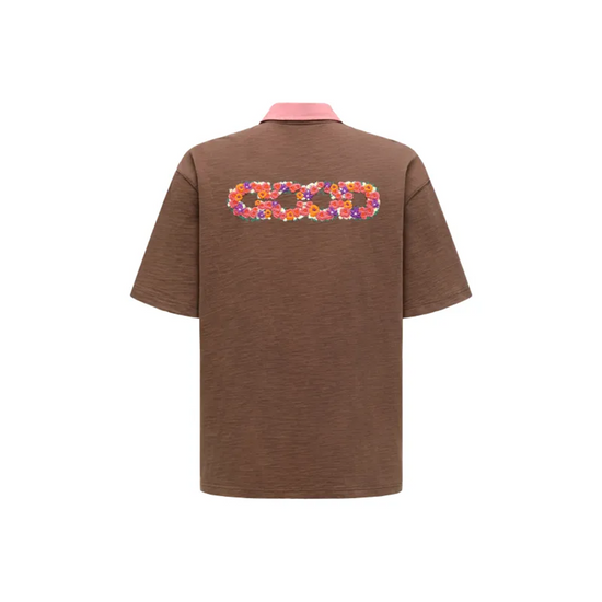 GOODBRAND Colourful Flower Contrast Polo Shirt Brown