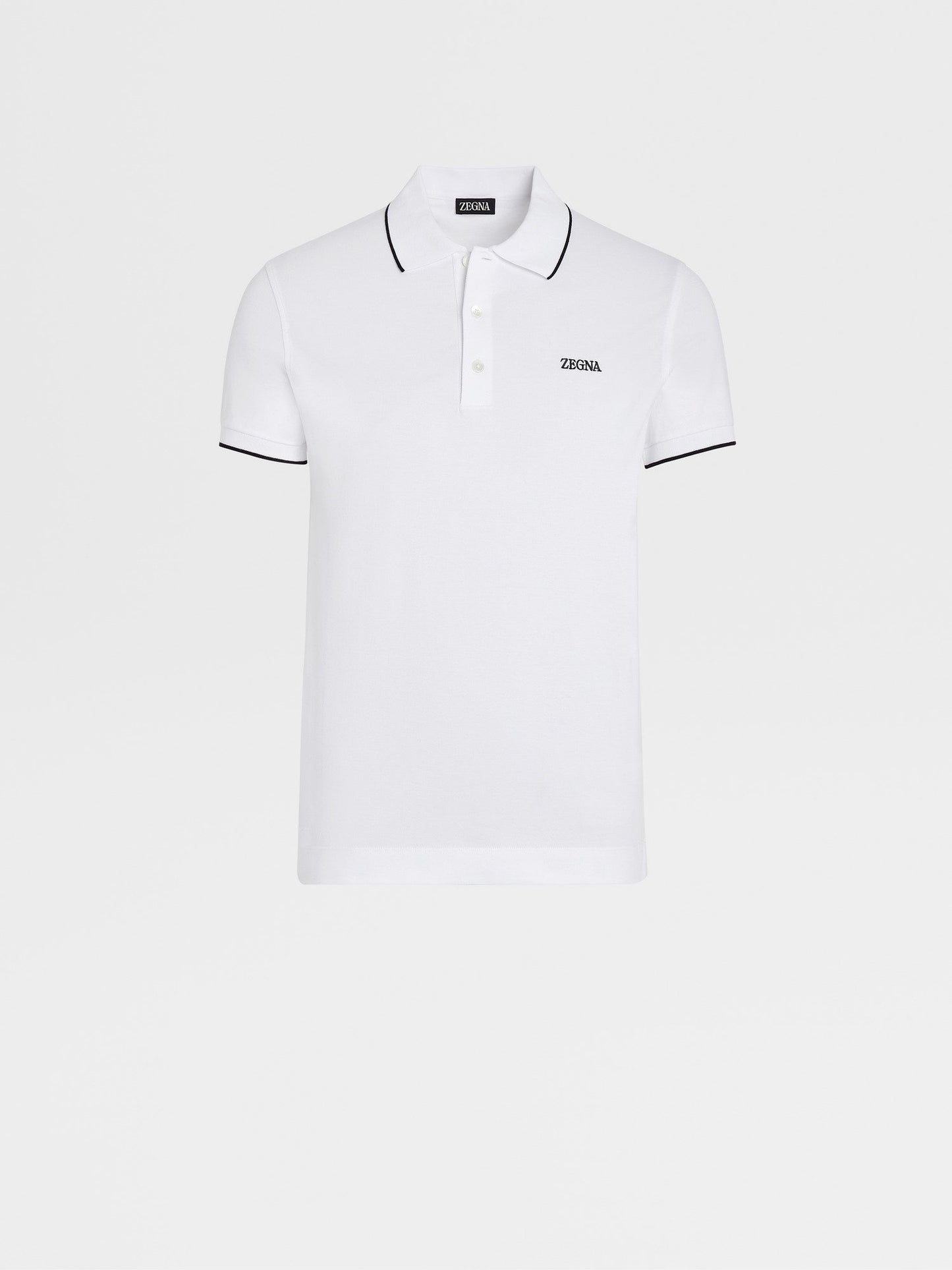ZEGNA WHITE STRETCH COTTON SHORT-SLEEVE POLO