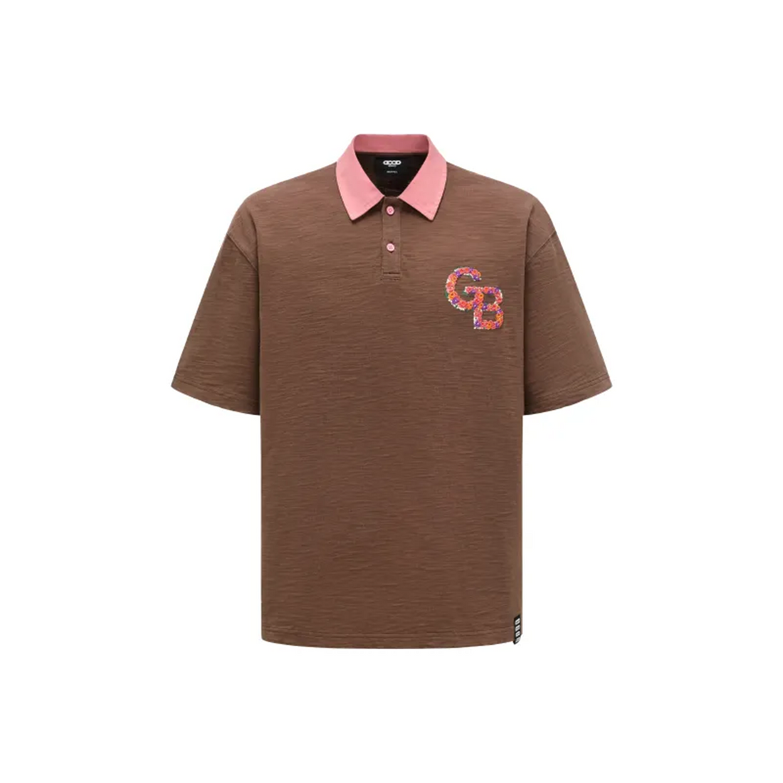 GOODBRAND Colourful Flower Contrast Polo Shirt Brown