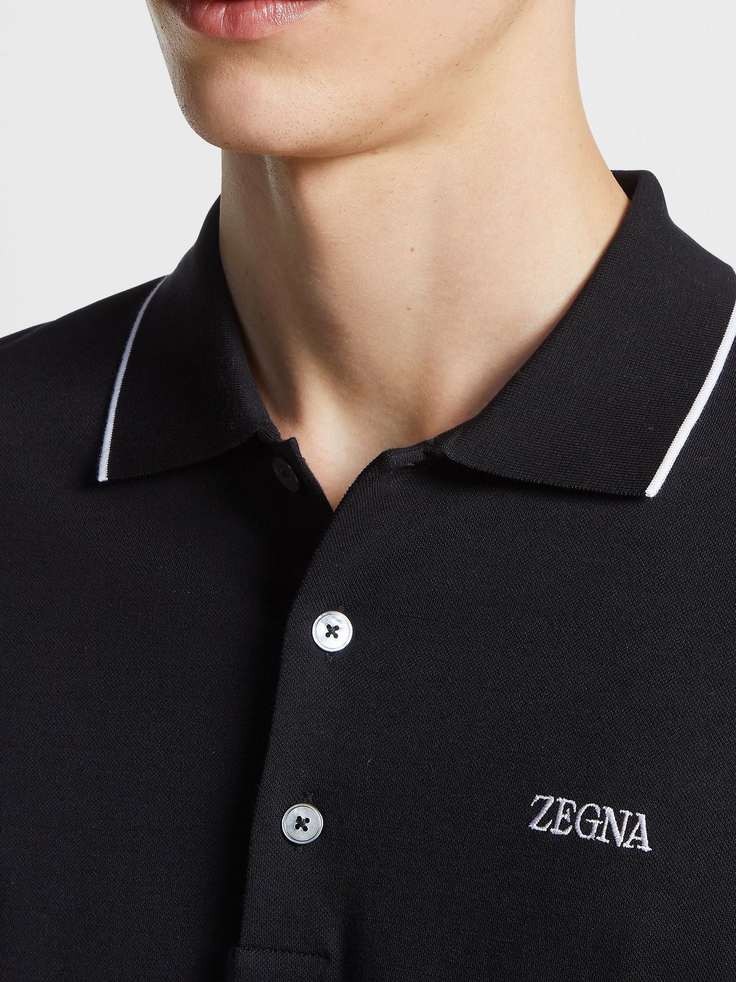ZEGNA BLACK STRETCH COTTON SHORT-SLEEVE POLO