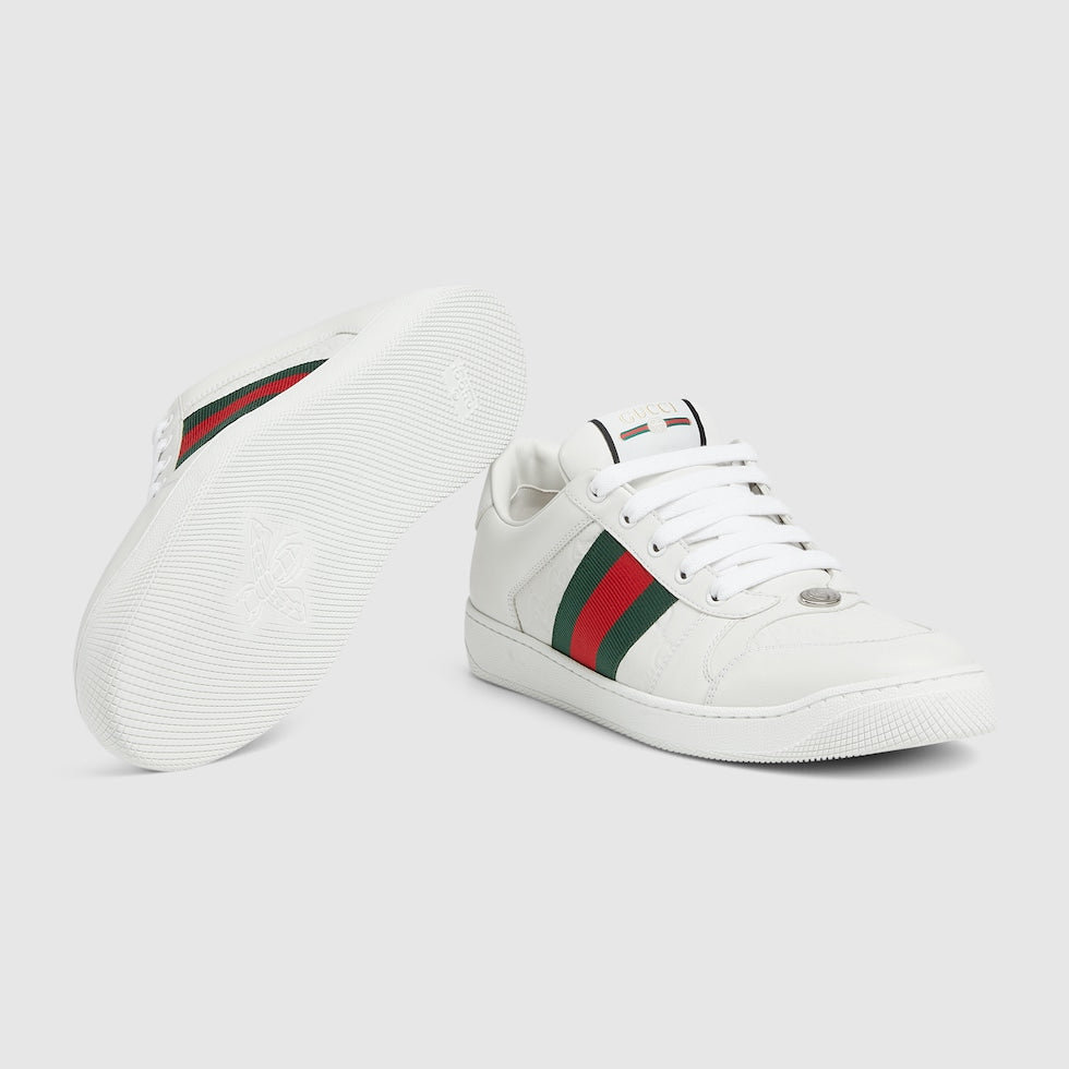 GUCCI
'SCREENER' WHITE LOW TOP SNEAKERS WITH WEB DETAIL IN LEATHER MAN