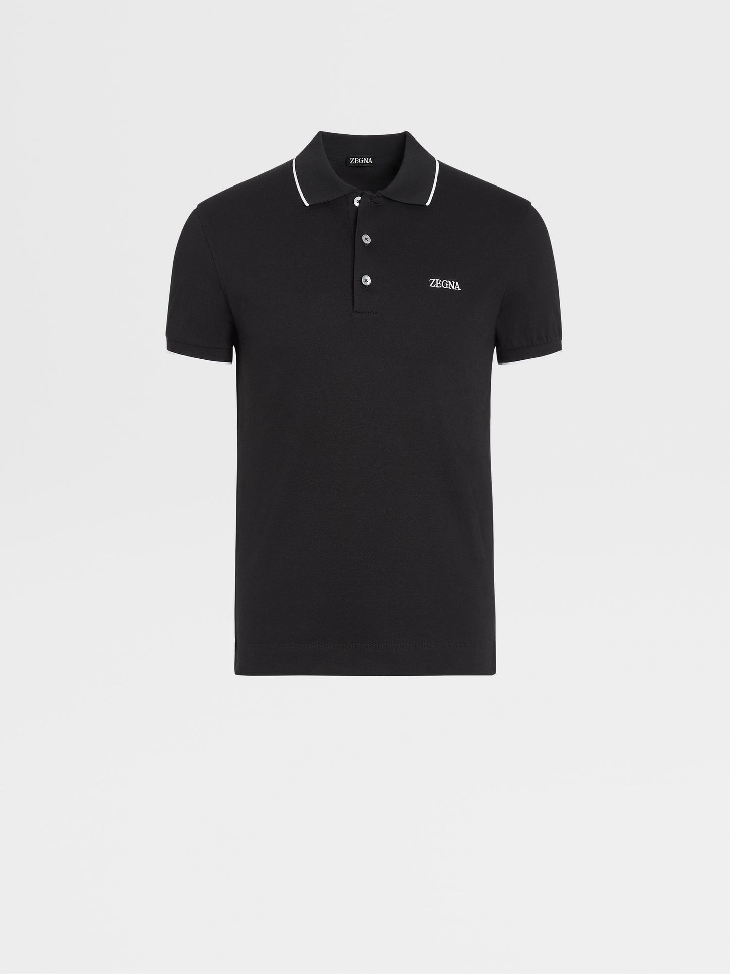 ZEGNA BLACK STRETCH COTTON SHORT-SLEEVE POLO