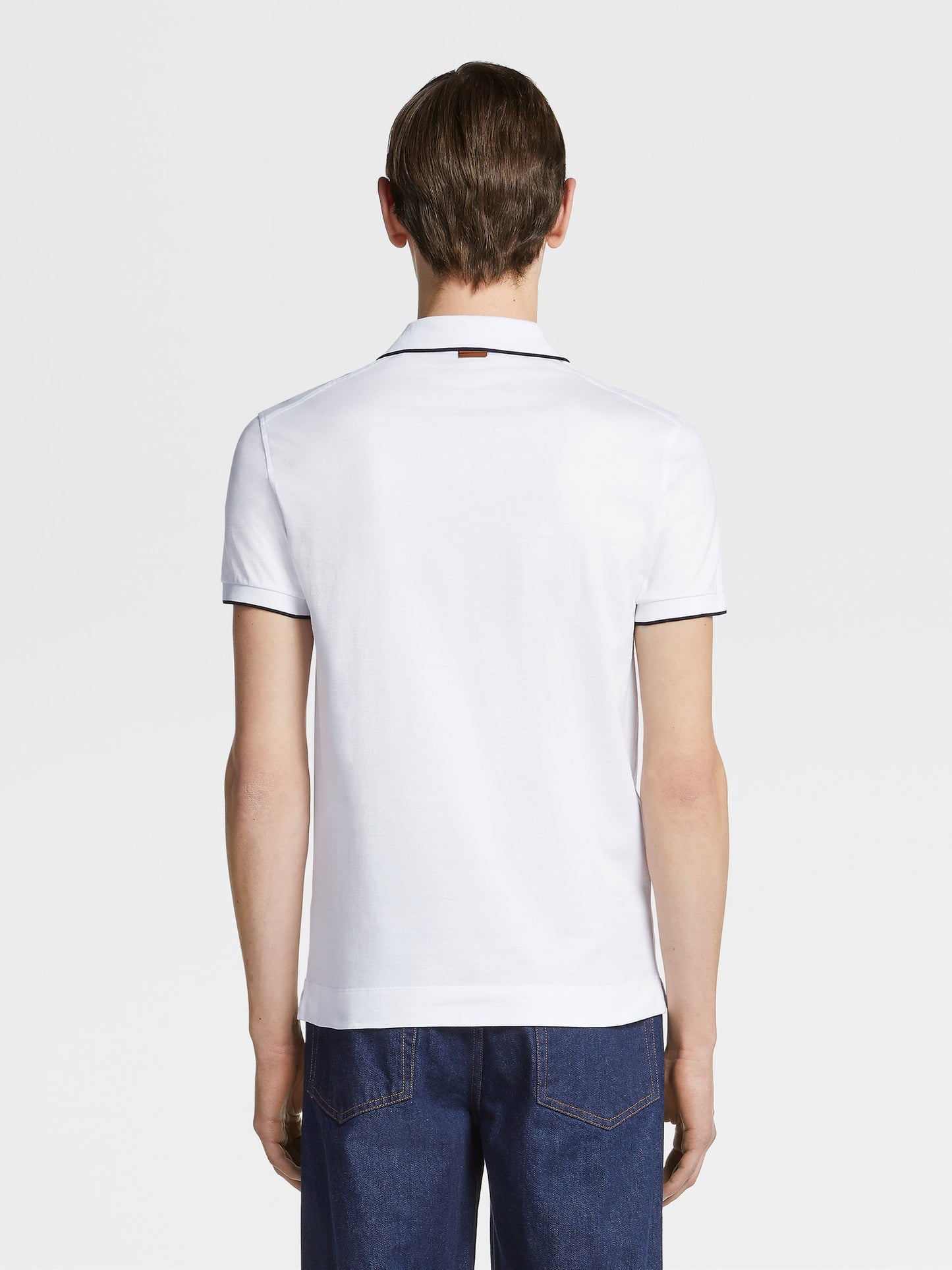 ZEGNA WHITE STRETCH COTTON SHORT-SLEEVE POLO