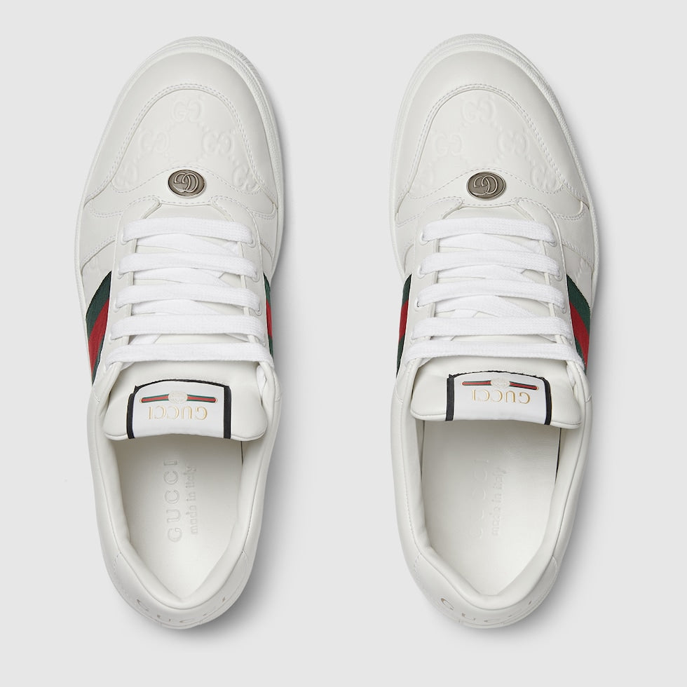 GUCCI
'SCREENER' WHITE LOW TOP SNEAKERS WITH WEB DETAIL IN LEATHER MAN