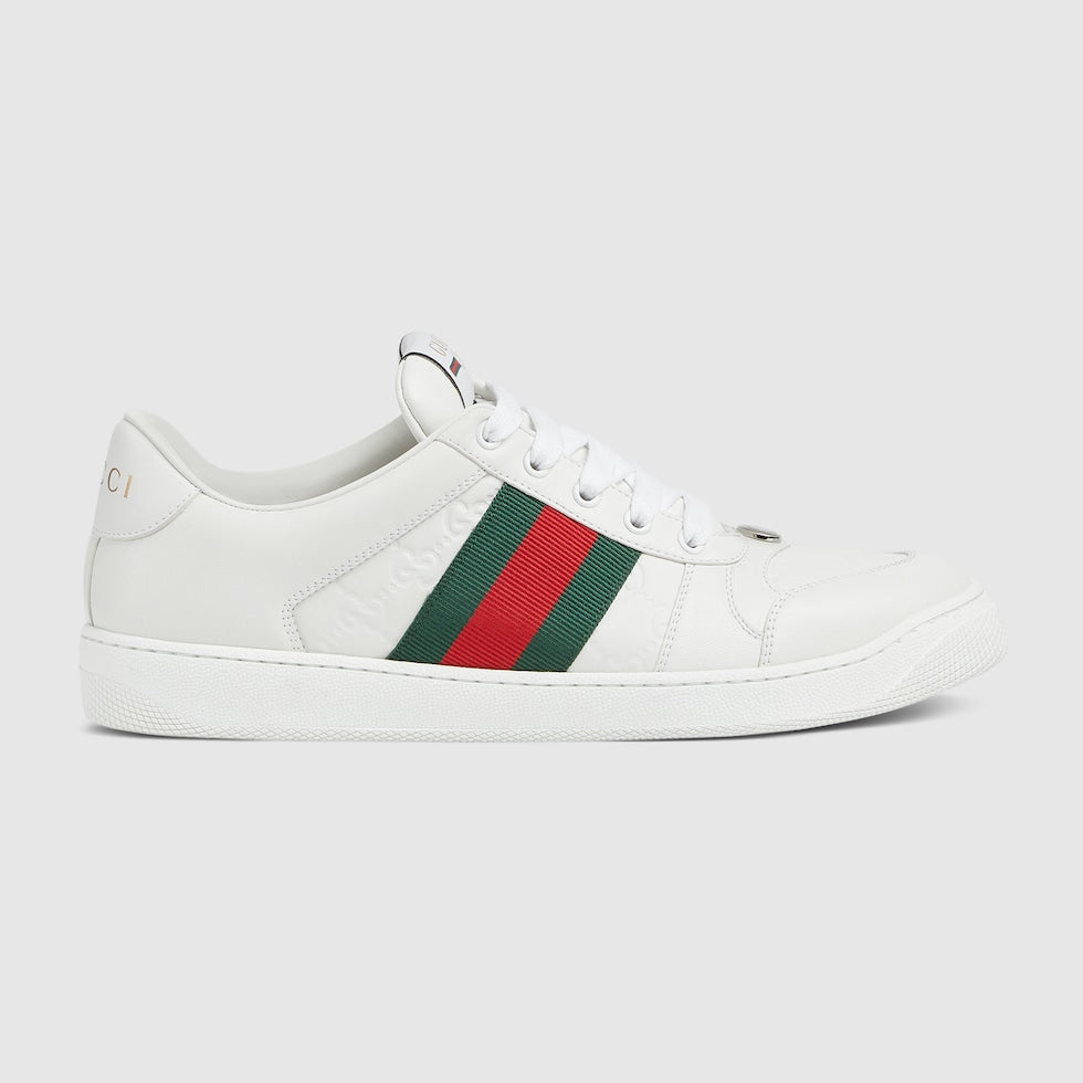 GUCCI
'SCREENER' WHITE LOW TOP SNEAKERS WITH WEB DETAIL IN LEATHER MAN