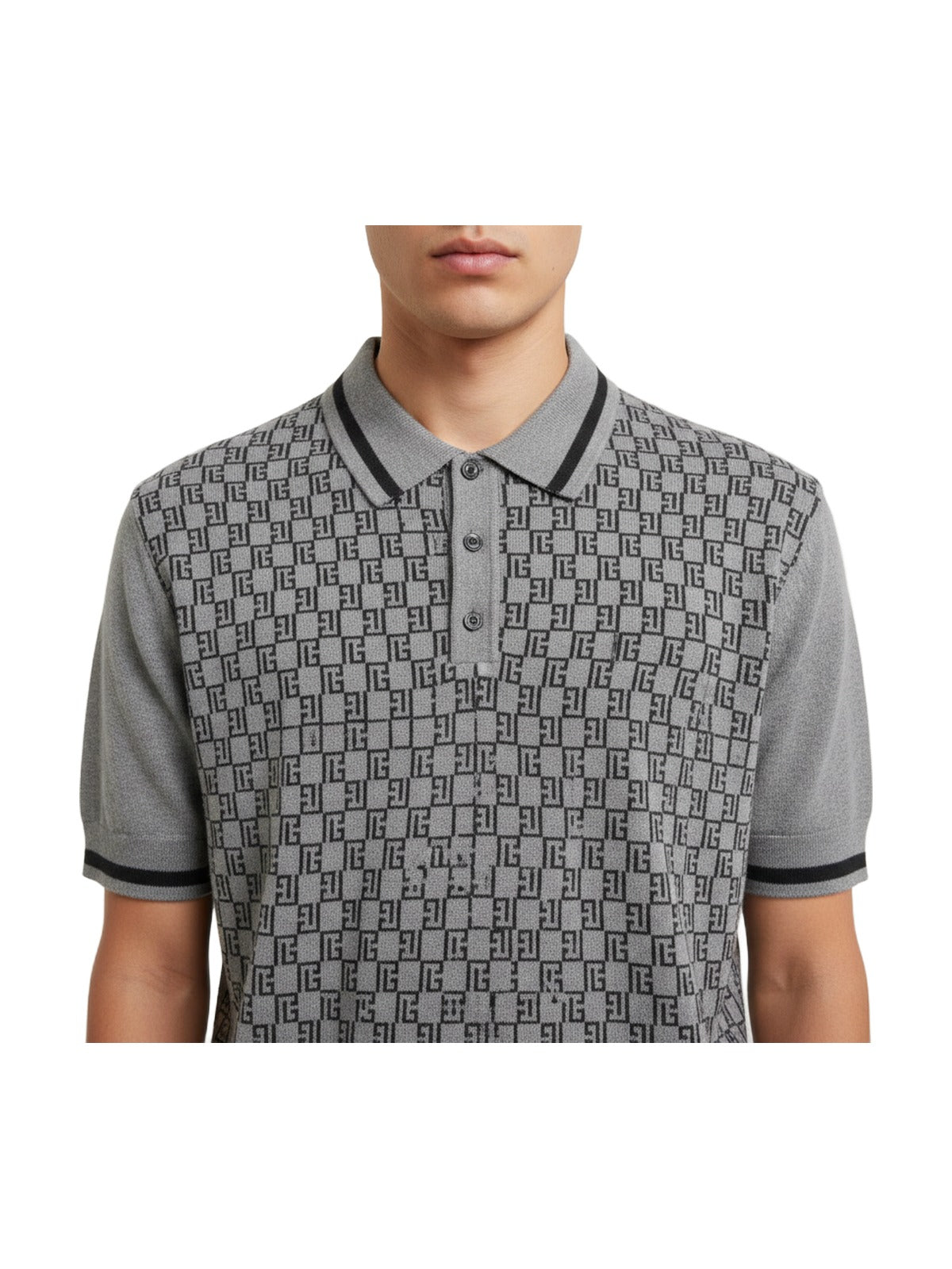 Balmain Mini Monogram Polo Shirt (Grey)