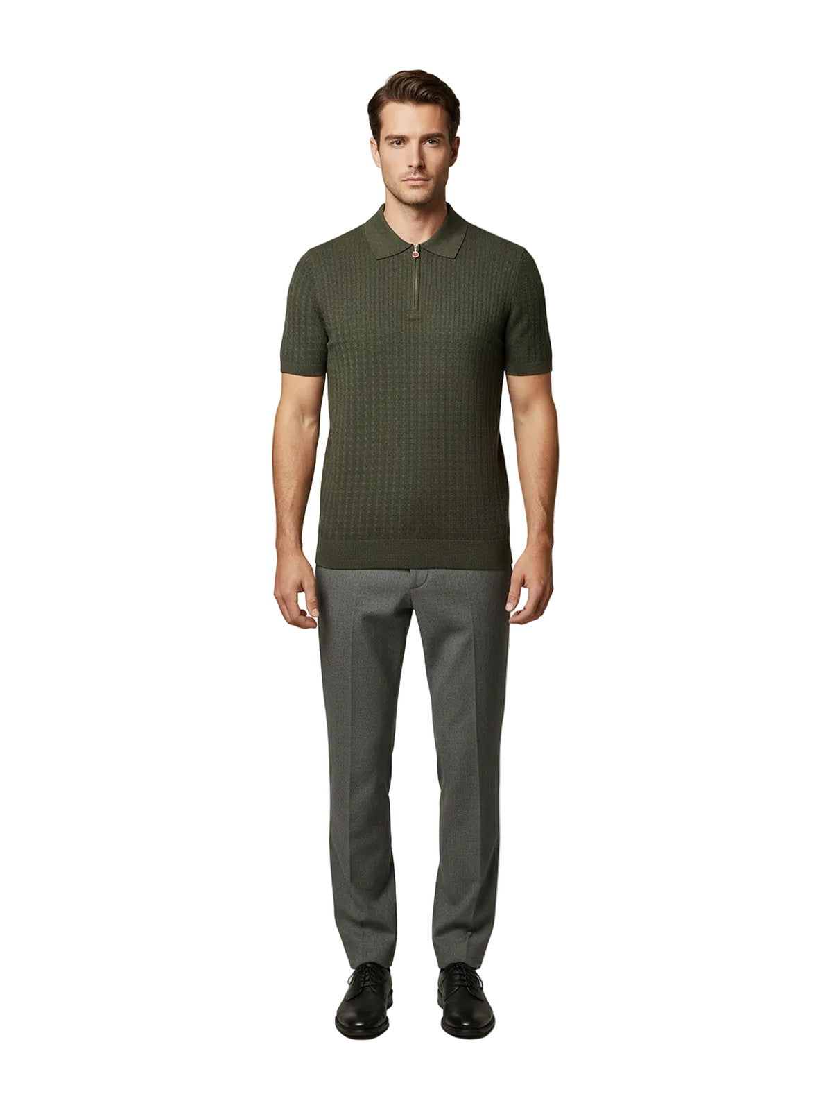 Kiton Zip Knit Polo (Olive)