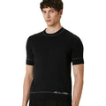 FENDI                                            Navy Blue Logo Jacquard Short Sleeve Knitwear