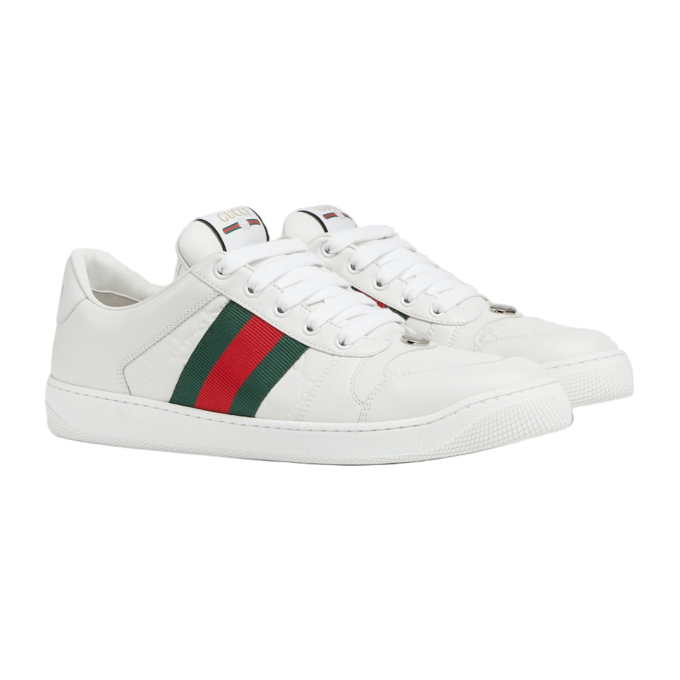 GUCCI
'SCREENER' WHITE LOW TOP SNEAKERS WITH WEB DETAIL IN LEATHER MAN