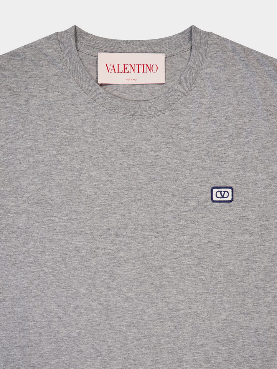 VALENTINO GARAVANI Grey Cotton T-Shirt With VLogo Patch