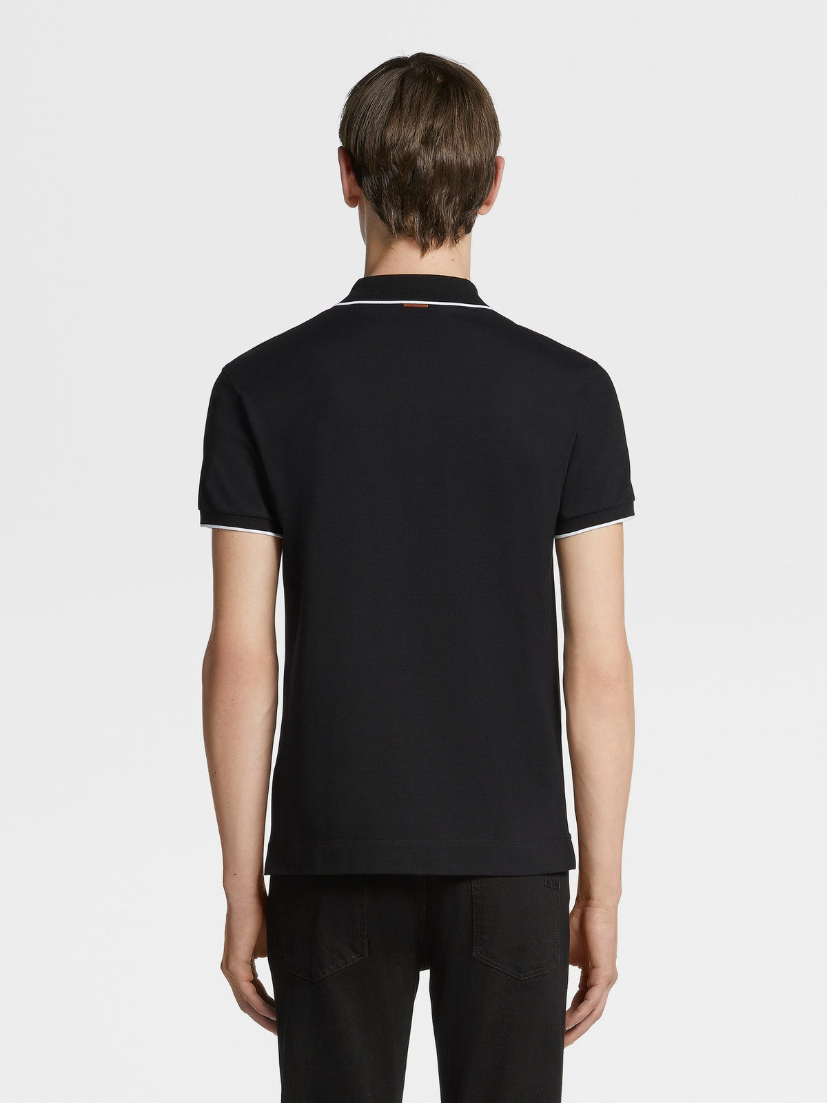 ZEGNA BLACK STRETCH COTTON SHORT-SLEEVE POLO