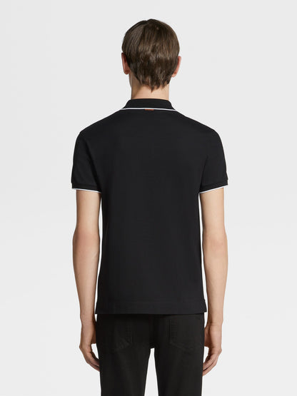 ZEGNA BLACK STRETCH COTTON SHORT-SLEEVE POLO