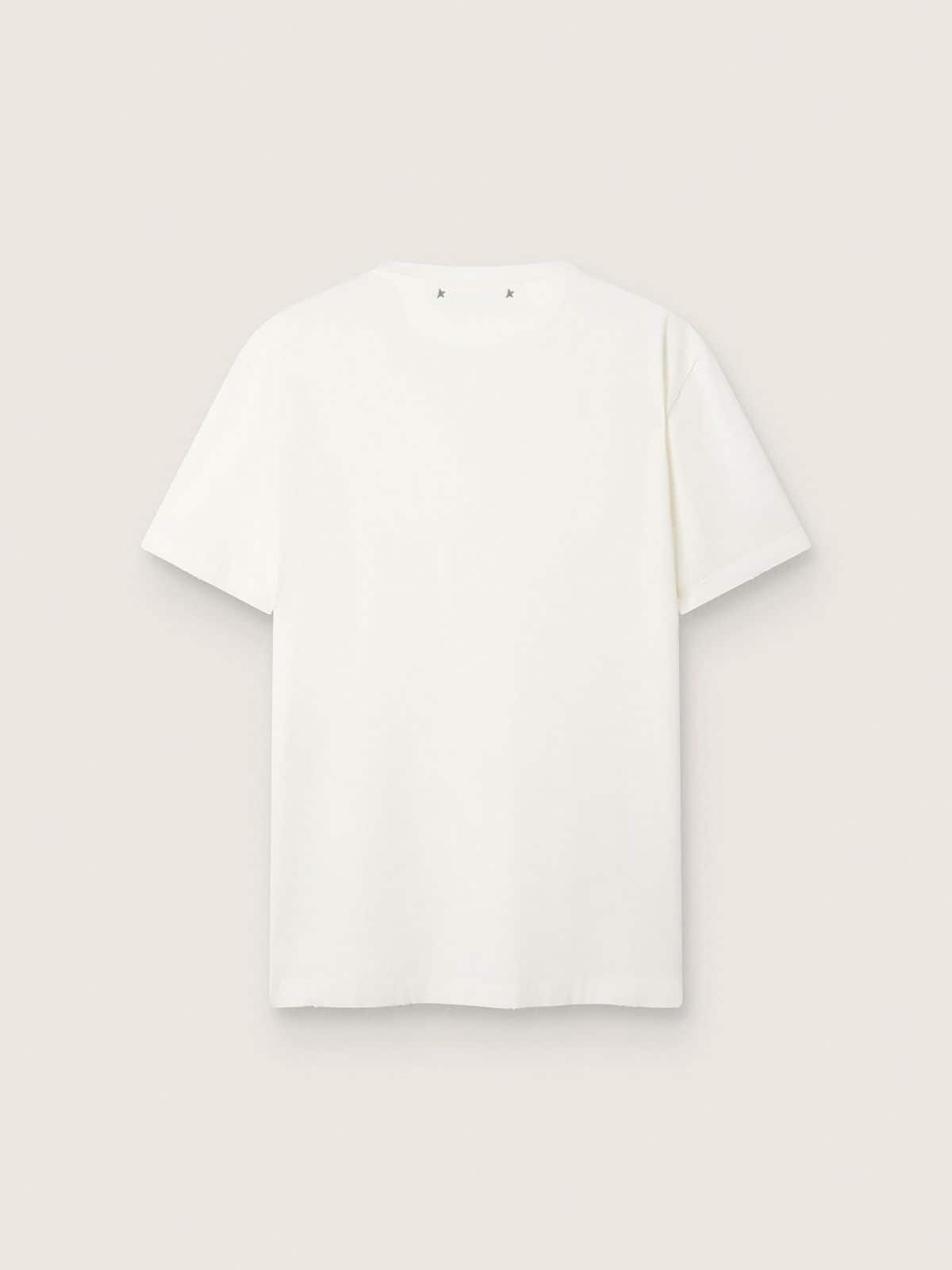 GOLDEN GOOSE Men's white T-shirt with distressed treatment