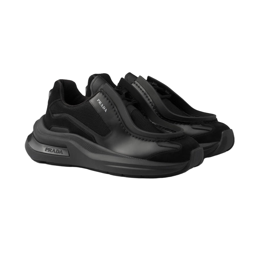 PRADA
Systeme brushed leather sneakers with bike fabric and suede elements
