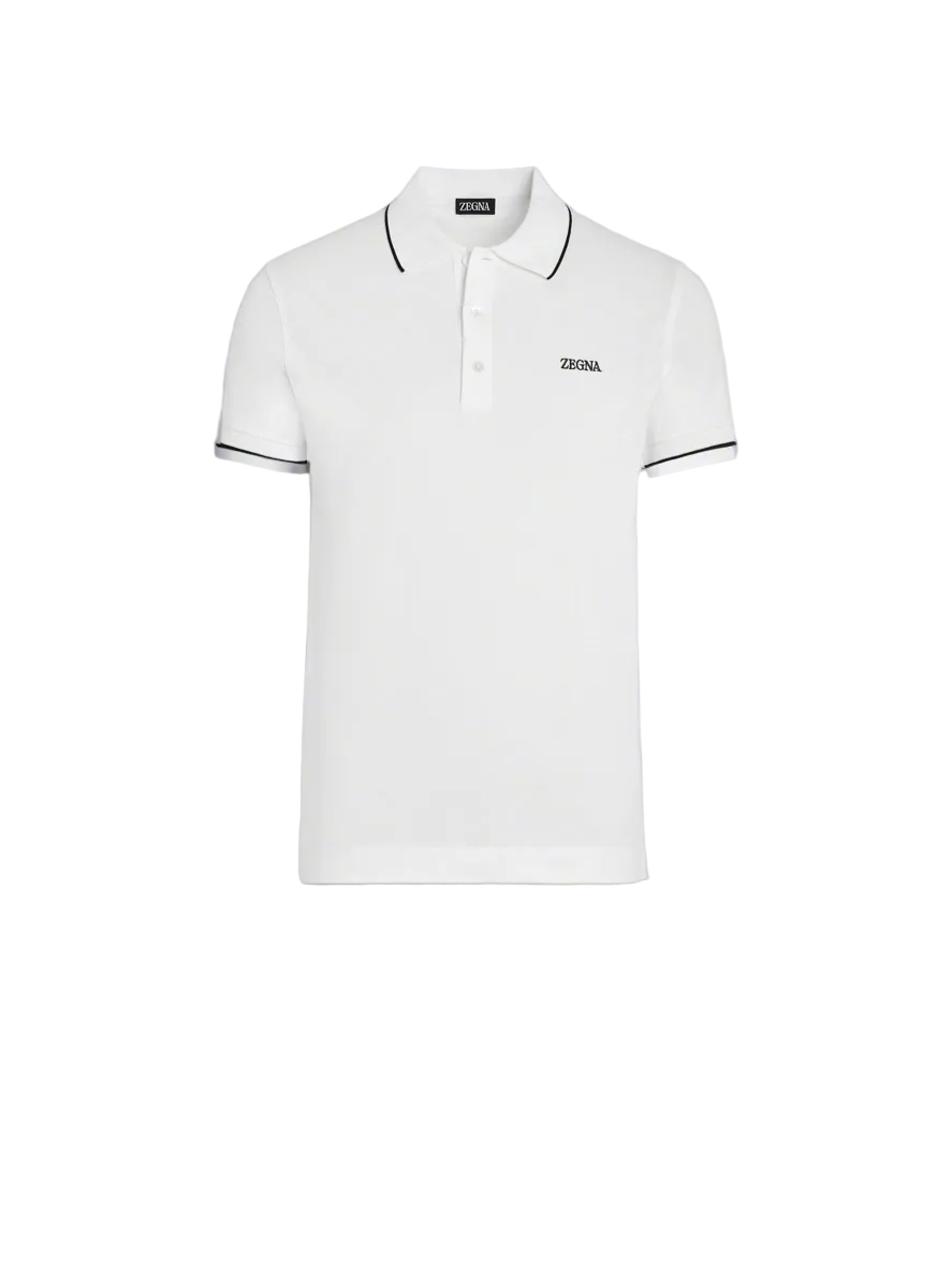 ZEGNA WHITE STRETCH COTTON SHORT-SLEEVE POLO