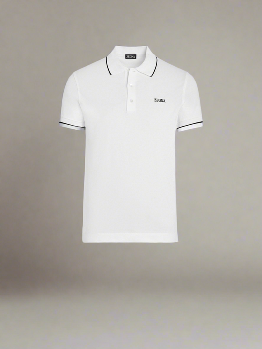 ZEGNA WHITE STRETCH COTTON SHORT-SLEEVE POLO