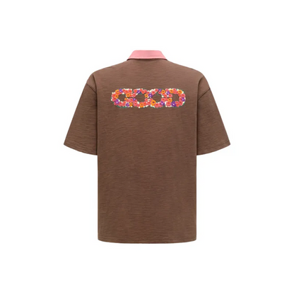 GOODBRAND Colourful Flower Contrast Polo Shirt Brown