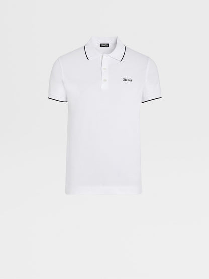 ZEGNA WHITE STRETCH COTTON SHORT-SLEEVE POLO