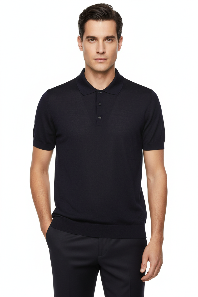 Fendi Blue Wool Polo Shirt