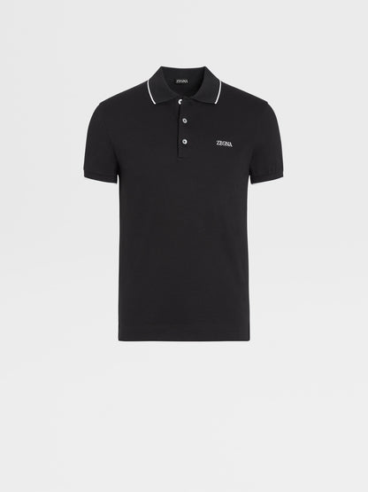 ZEGNA BLACK STRETCH COTTON SHORT-SLEEVE POLO