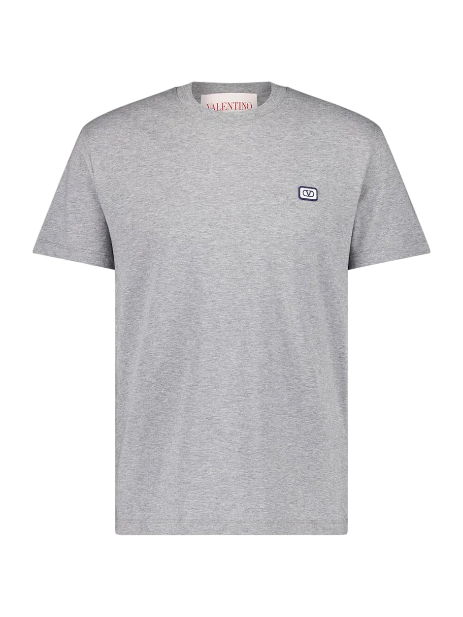 VALENTINO GARAVANI Grey Cotton T-Shirt With VLogo Patch
