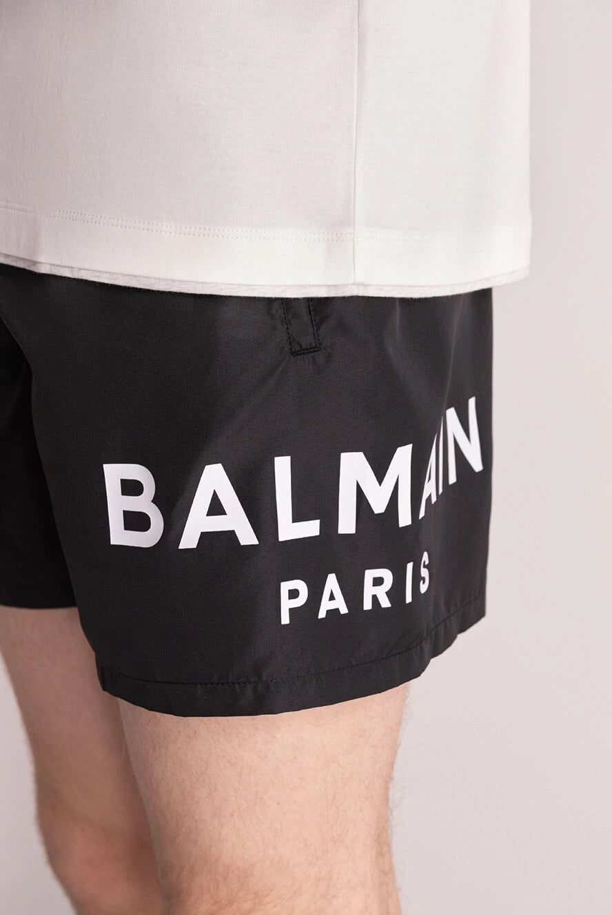 BALMAIN Men's black polyester shorts