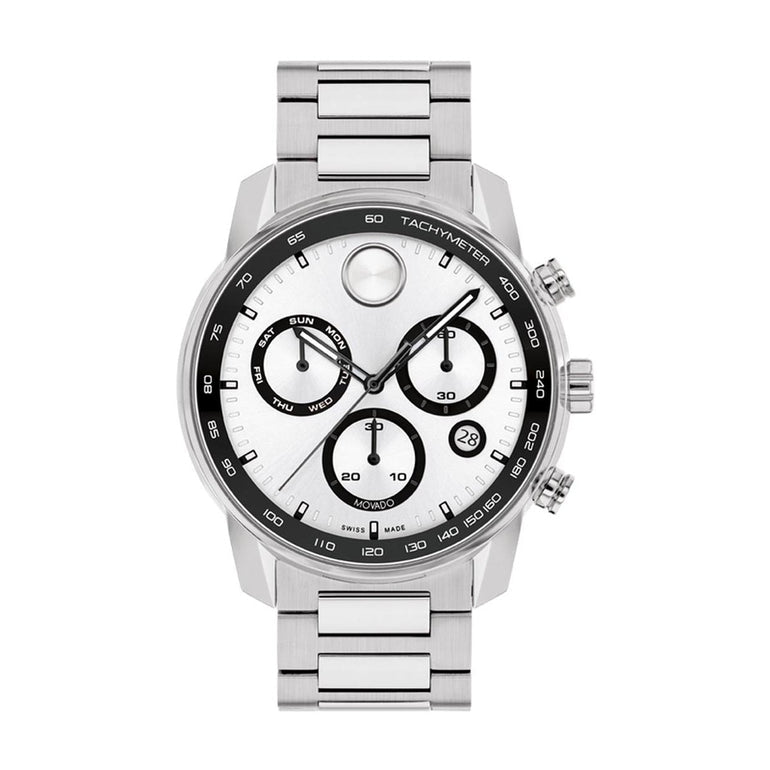 Movado Bold Verso Men's Watch with White Dial and Stainless Steel Bracelet (Swiss quartz chronograph movement)
