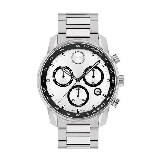 Movado Bold Verso Men's Watch with White Dial and Stainless Steel Bracelet (Swiss quartz chronograph movement)