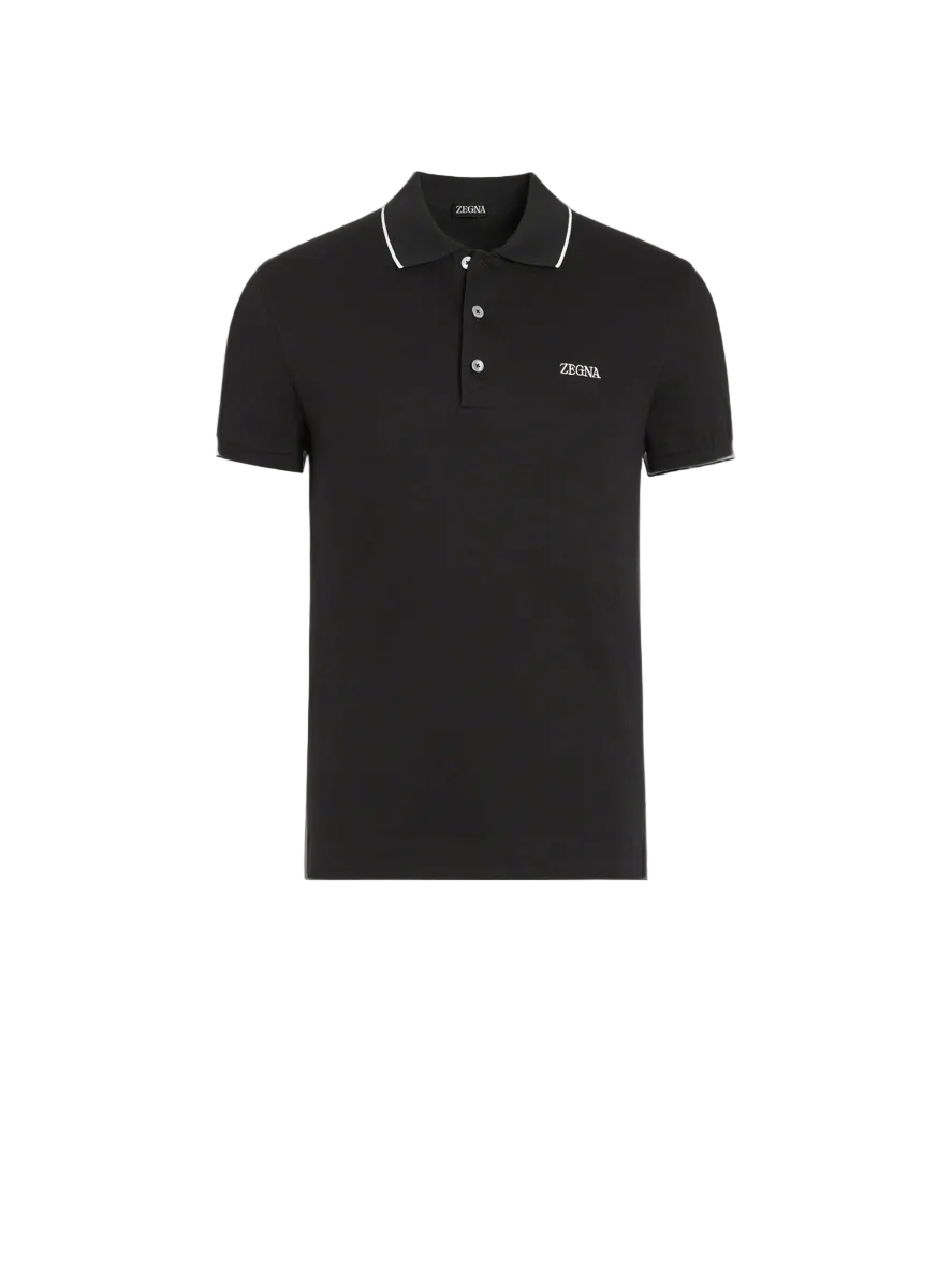 ZEGNA BLACK STRETCH COTTON SHORT-SLEEVE POLO