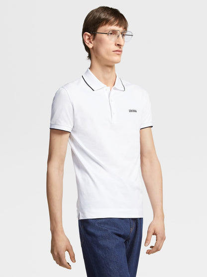ZEGNA WHITE STRETCH COTTON SHORT-SLEEVE POLO