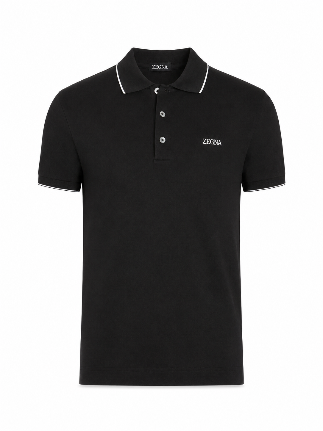 ZEGNA BLACK STRETCH COTTON SHORT-SLEEVE POLO