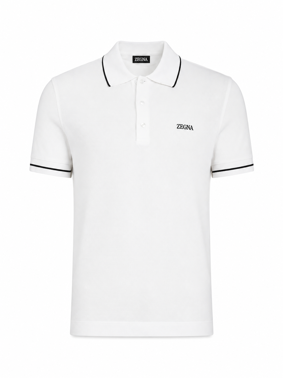 ZEGNA WHITE STRETCH COTTON SHORT-SLEEVE POLO