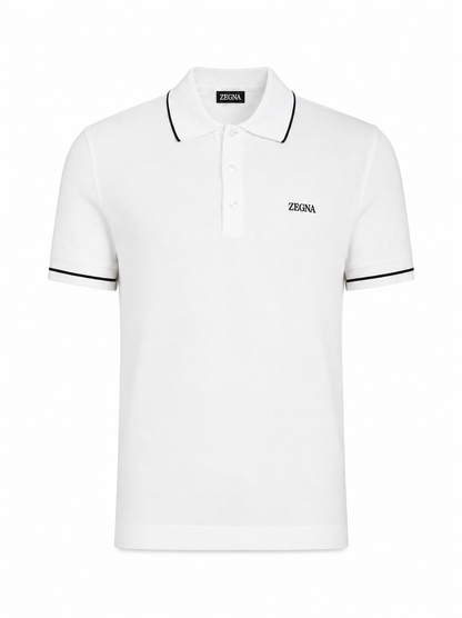 ZEGNA WHITE STRETCH COTTON SHORT-SLEEVE POLO