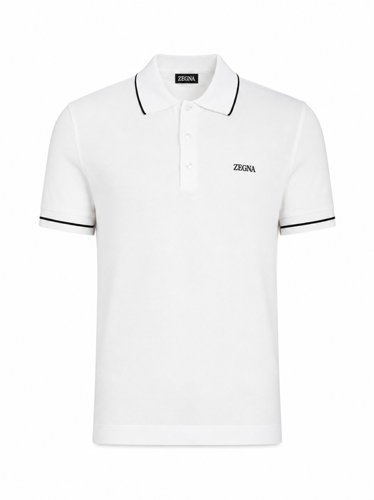 ZEGNA WHITE STRETCH COTTON SHORT-SLEEVE POLO