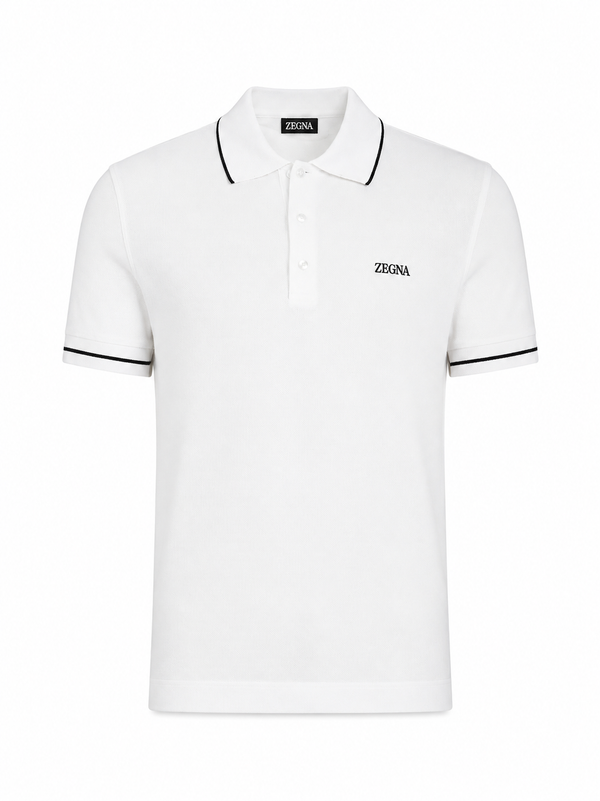 ZEGNA WHITE STRETCH COTTON SHORT-SLEEVE POLO