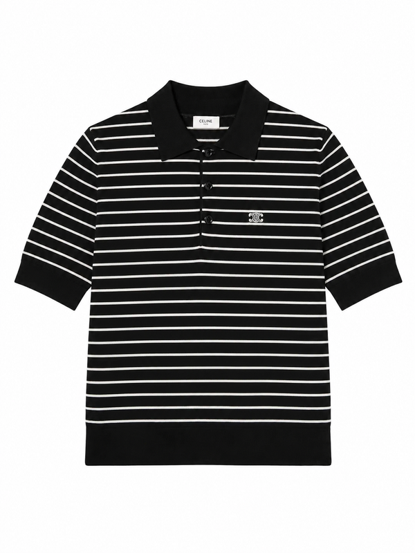 CELINE Triomphe Polo In Striped Fine Cotton