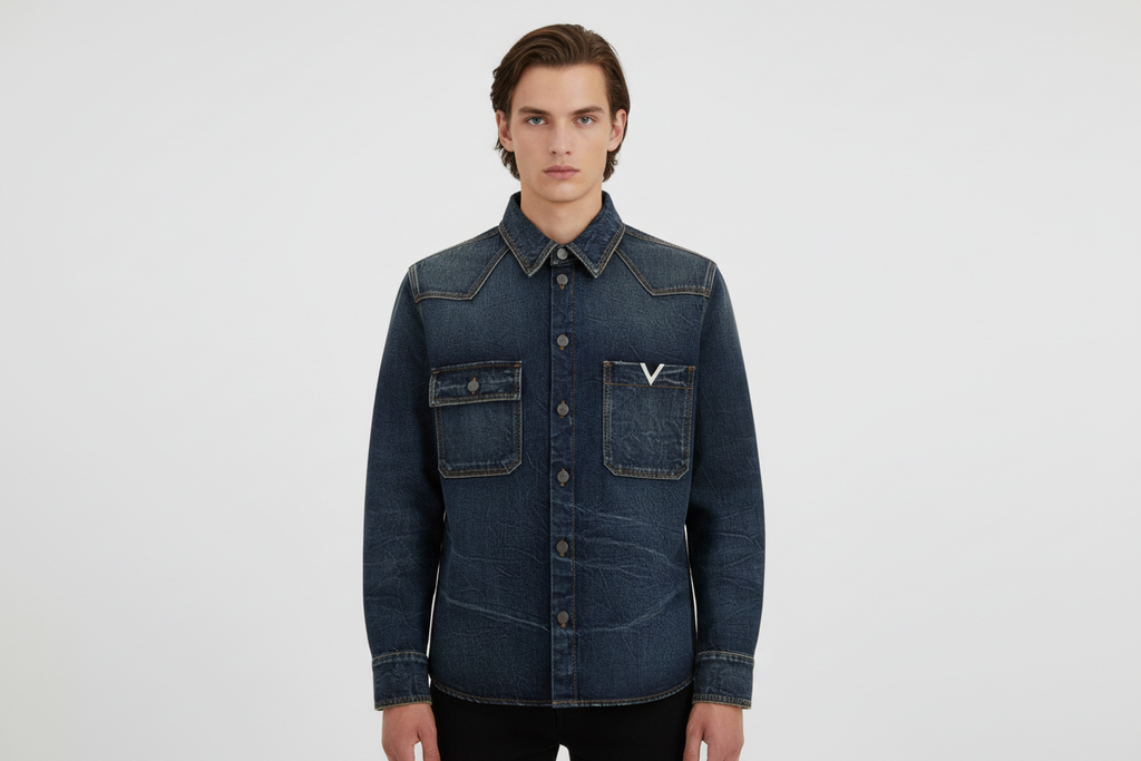 Blue Denim With Shirt Metallic Logo VALENTINO GARAVANI