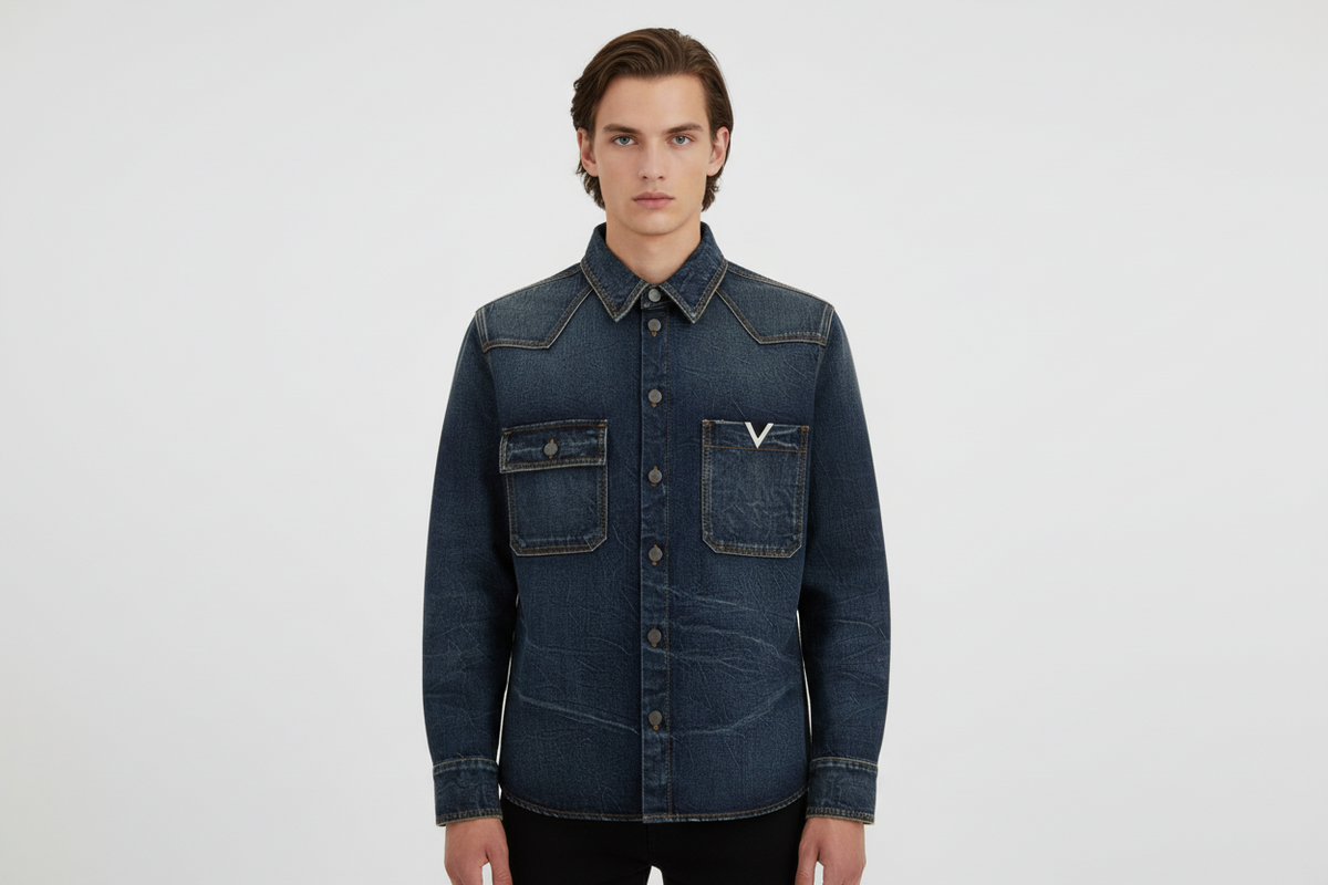 Blue Denim With Shirt Metallic Logo VALENTINO GARAVANI