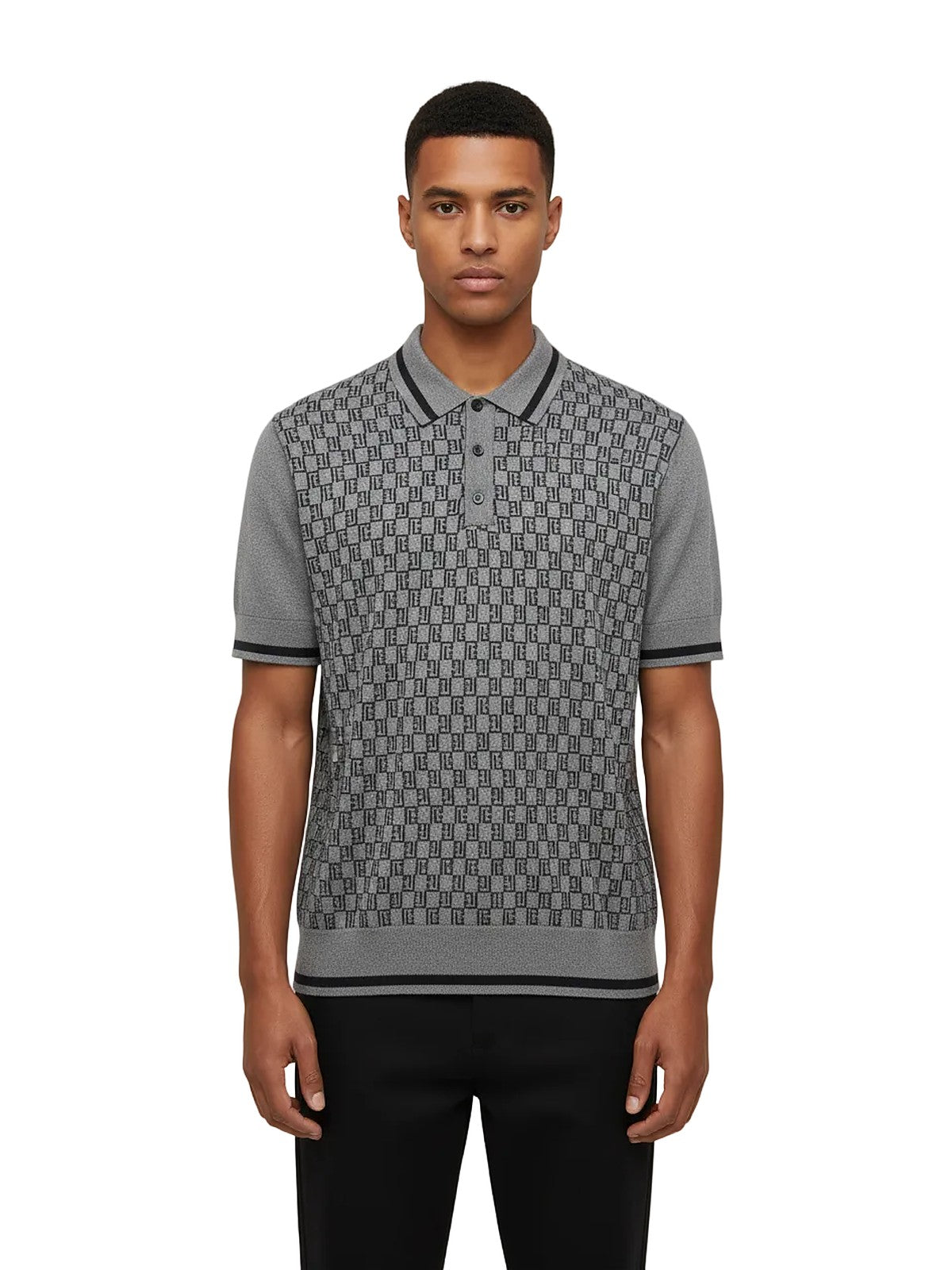 Balmain Mini Monogram Polo Shirt (Grey)