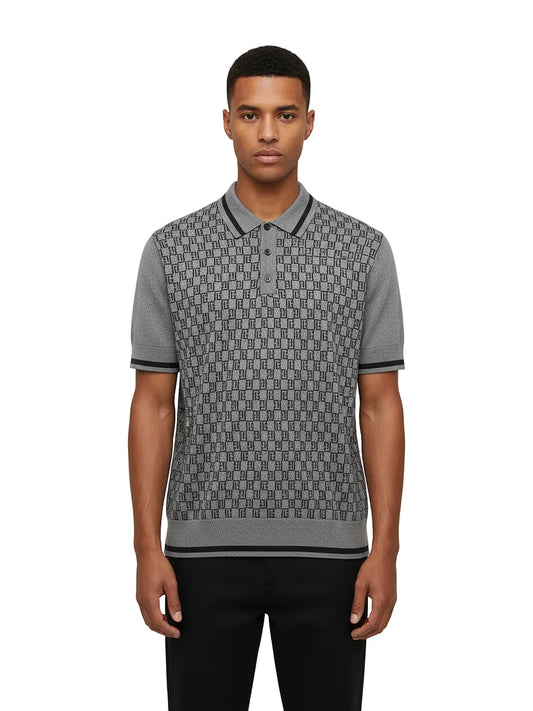 Balmain Mini Monogram Polo Shirt (Grey)