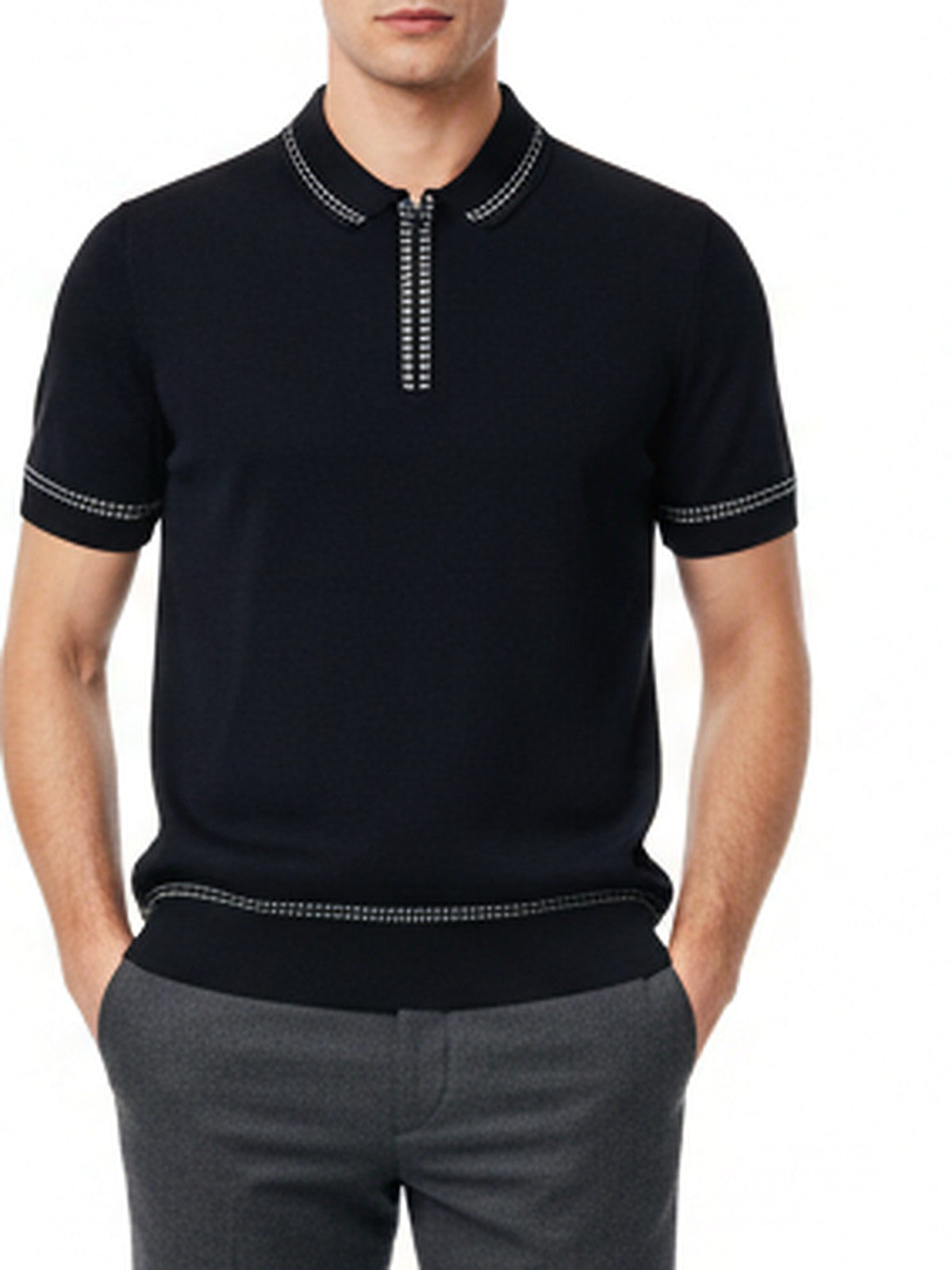 Kiton Zip Knit Polo Navy