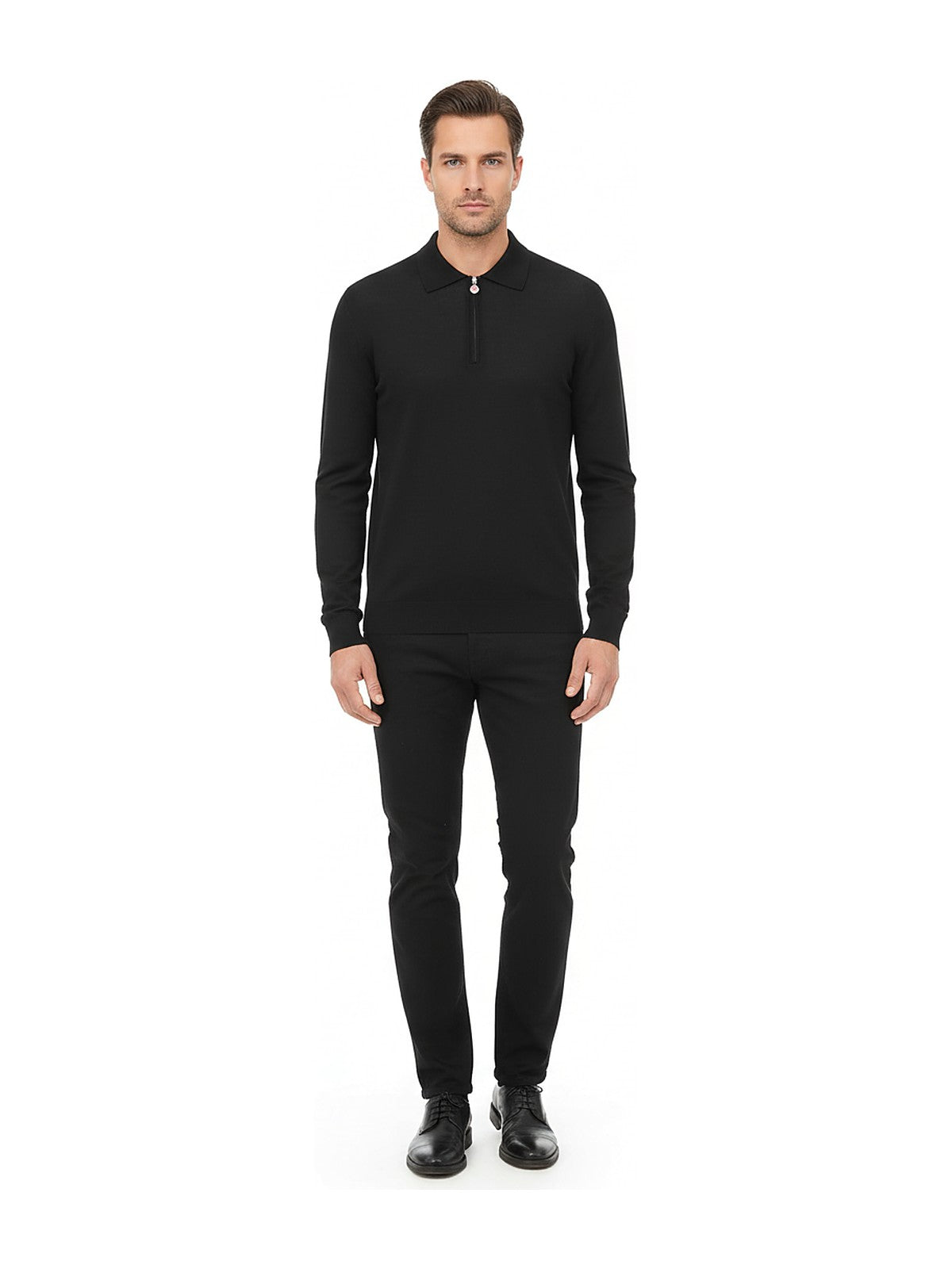 Kiton Half-Zip Knit Polo (Black)