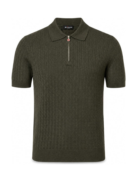Kiton Zip Knit Polo (Olive)