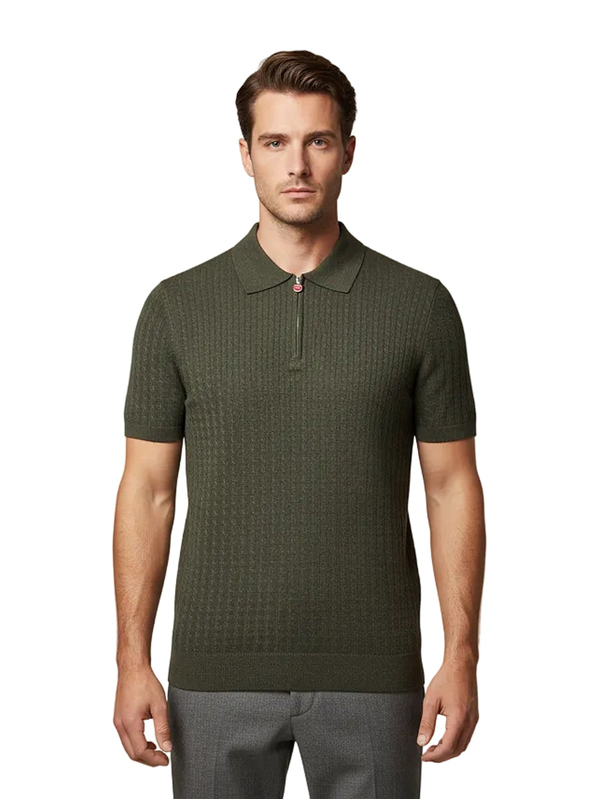Kiton Zip Knit Polo (Olive)