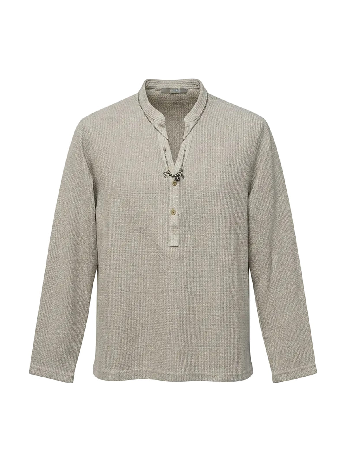 Open linen henley shirt (stone)