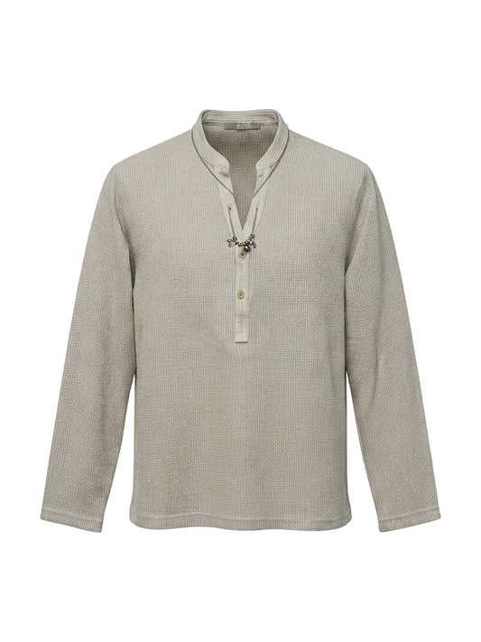 Open linen henley shirt (stone)