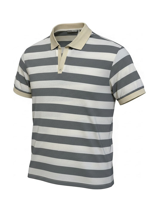 Open Striped Polo Shirt (Grey)